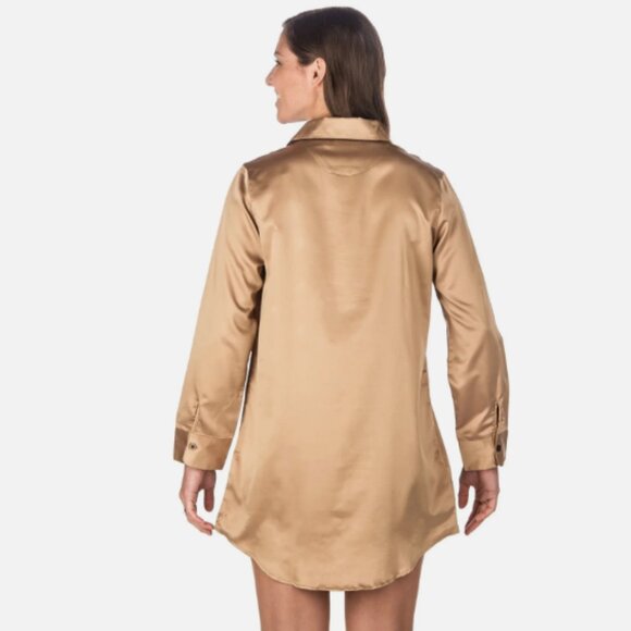 BNWT - NOBLE MOUNT CHAMPAGNE PREMIUM SATIN LONG SLEEVE SLEEP SHIRT - MEDIUM - Picture 2 of 9